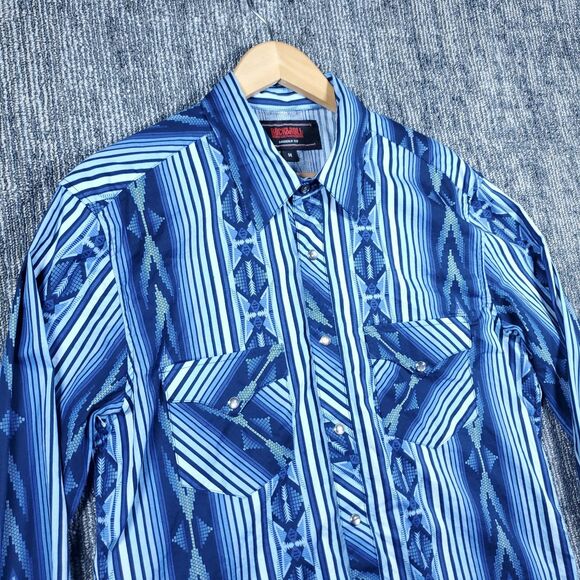 Rock & Roll Denim Pearl Snap Men’s M Aztec Western Southwest Rodeo Cowboy - Picture 5 of 14